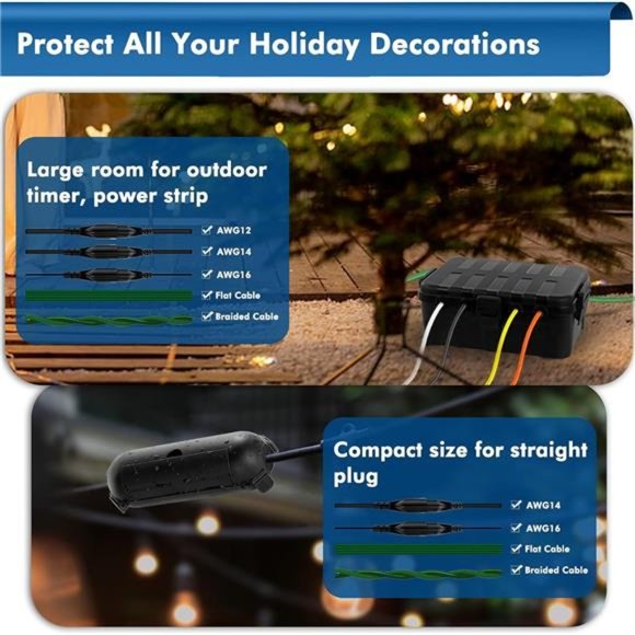 XL Outdoor Box w/ 6 Cable Seal Entry, Weatherproof Extension Cover, Black. - Picture 4 of 6